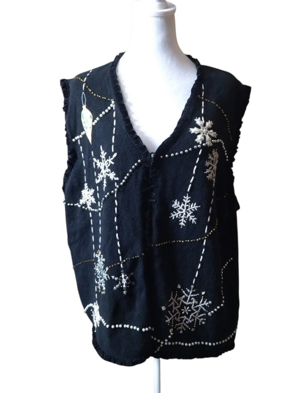 Designers Originals Studio Joy Christmas Sweater Vest Women's 1X Black Beaded